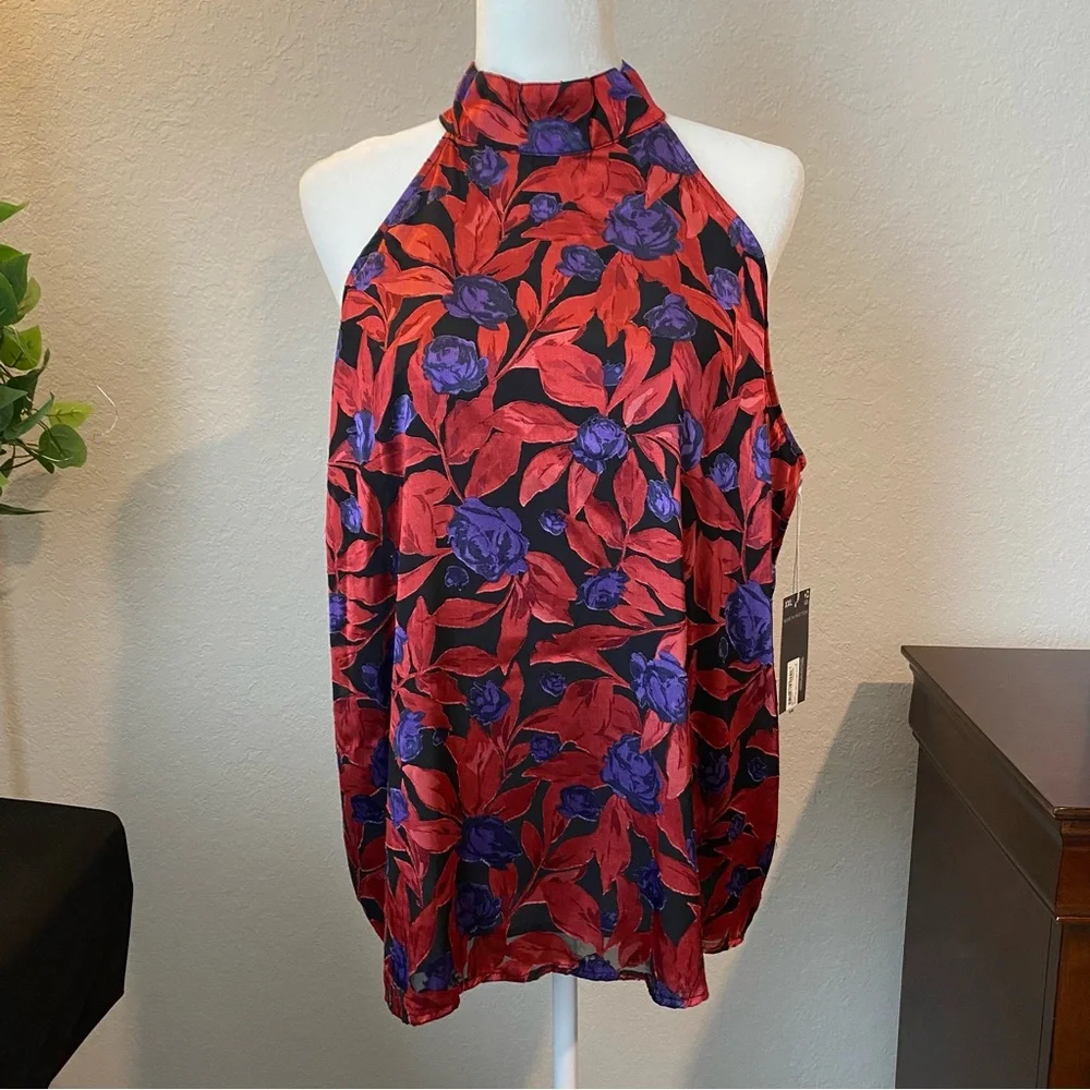 Worthington Floral Halter Neck Top - Red and Purple - Picture 1 of 14